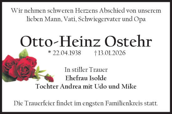 Traueranzeige von Otto-Heinz Ostehr von Volksstimme Magdeburg