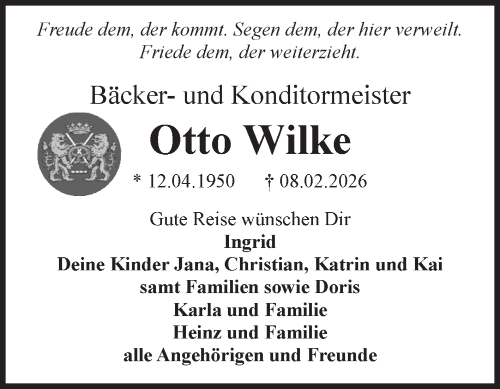  Traueranzeige für Otto Wilke vom 21.02.2026 aus 