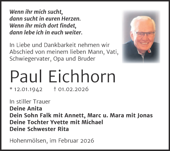 Traueranzeige von Paul Eichhorn von Trauerkombi Weißenfels
