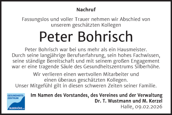 Traueranzeige von Peter Bohrisch von Mitteldeutsche Zeitung Halle/Saalkreis
