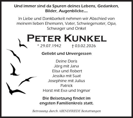 Traueranzeige von Peter Kunkel von Volksstimme Magdeburg
