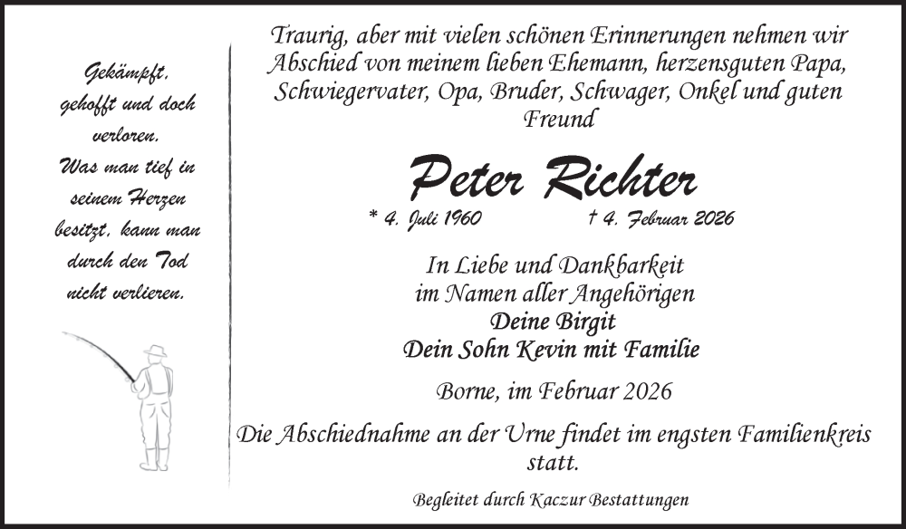  Traueranzeige für Peter Richter vom 14.02.2026 aus Volksstimme Staßfurt