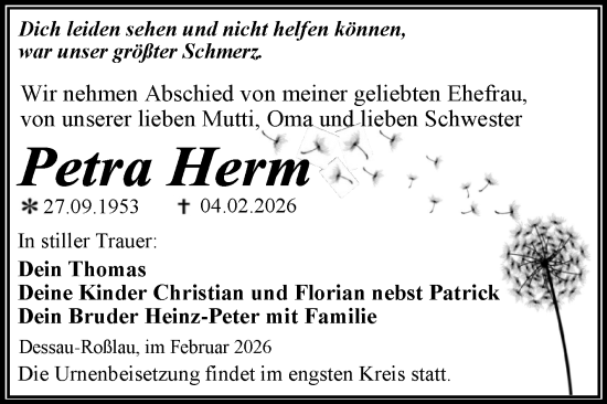 Traueranzeige von Petra Herm von Trauerkombi Dessau