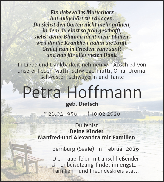 Traueranzeige von Petra Hoffmann von Trauerkombi Bernburg