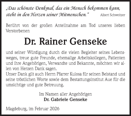Traueranzeige von Rainer Genseke von Volksstimme Altmark West