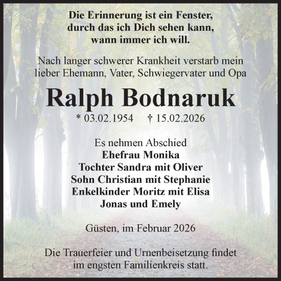 Traueranzeige von Ralph Bodnaruk 