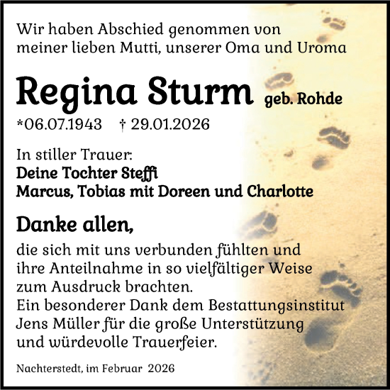 Traueranzeige von Regina Sturm von Trauerkombi Aschersleben