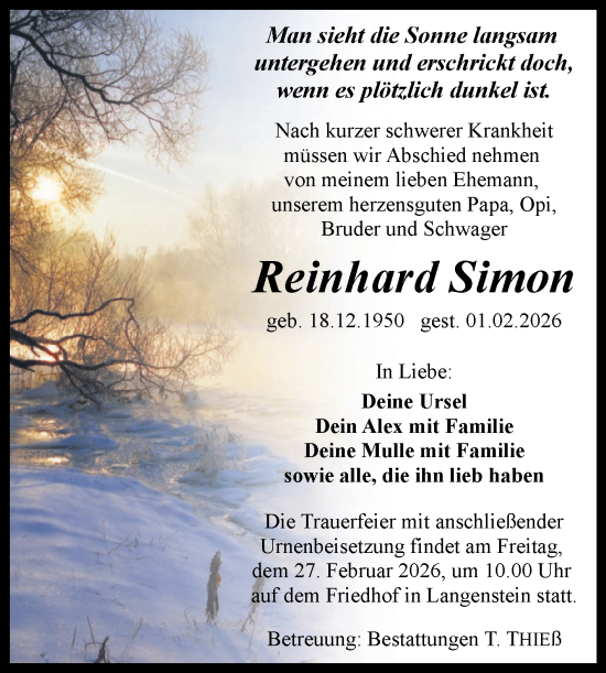 Traueranzeige von Reinhard Simon von Volksstimme Halberstadt