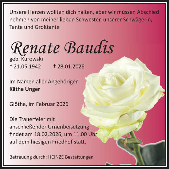 Traueranzeige von Renate Baudis 