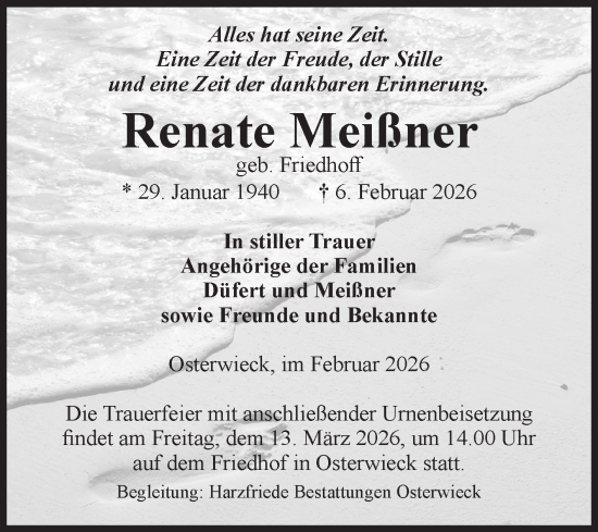 Traueranzeige von Renate Meißner von Volksstimme Halberstadt