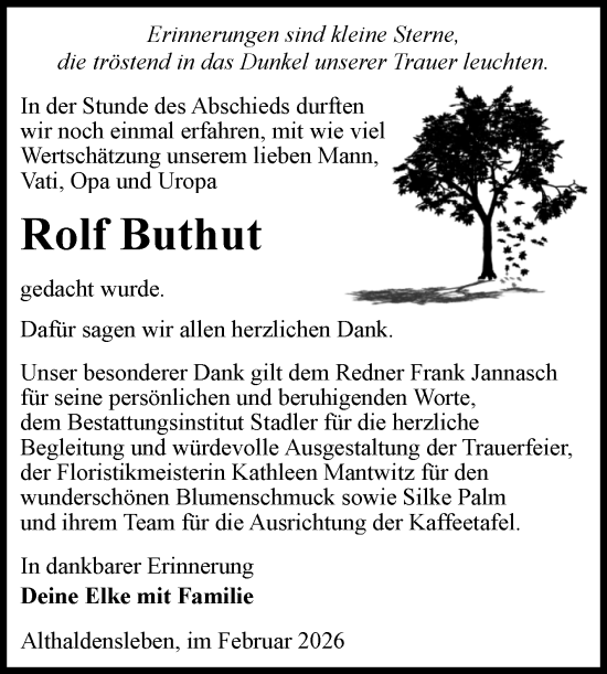 Traueranzeige von Rolf Buthut von Volksstimme Haldensleben/Wolmirstedt