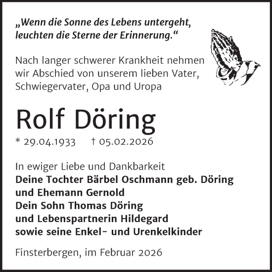 Traueranzeige von Rolf Döring von Mitteldeutsche Zeitung Merseburg/Querfurt