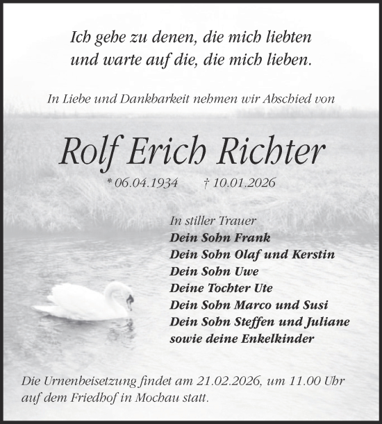 Traueranzeige von Rolf Erich Richter von Trauerkombi Wittenberg