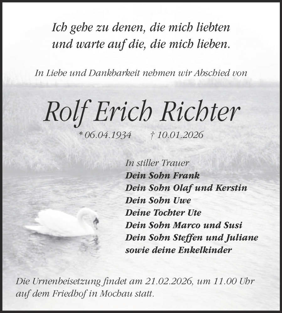  Traueranzeige für Rolf Erich Richter vom 07.02.2026 aus Trauerkombi Wittenberg