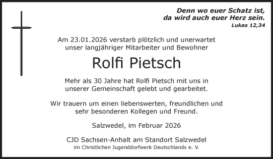 Traueranzeige von Rolfi Pietsch von Volksstimme Altmark West