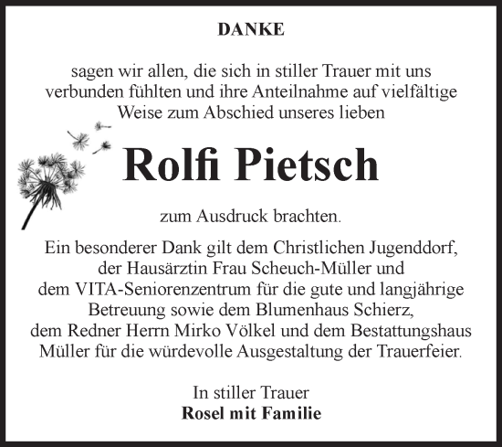 Traueranzeige von Rolfi Pietsch von Volksstimme Altmark West