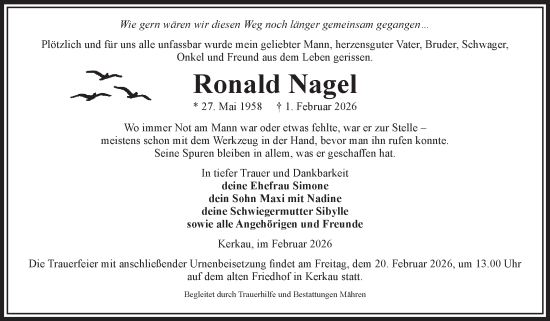 Traueranzeige von Ronald Nagel von Volksstimme Altmark West