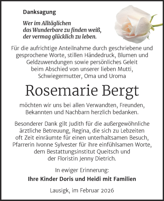 Traueranzeige von Rosemarie Bergt von Trauerkombi Köthen