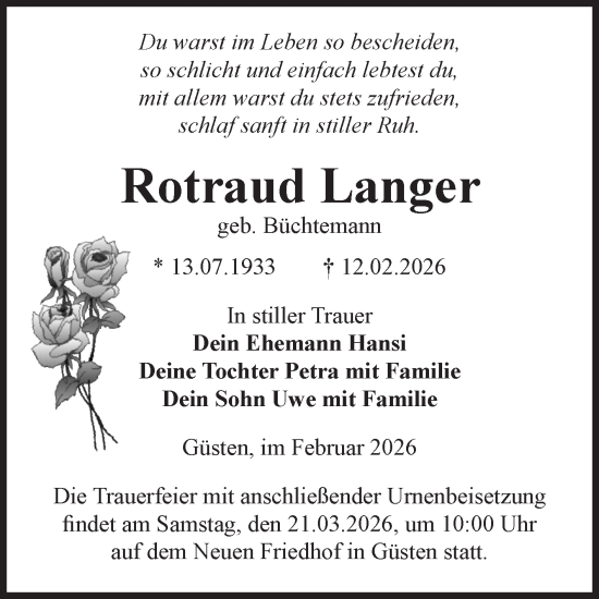 Traueranzeige von Rotraud Langer 