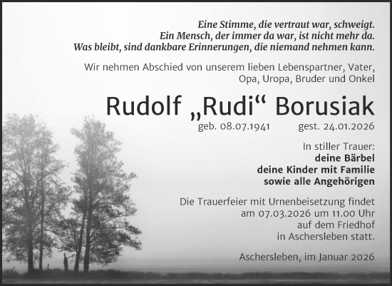 Traueranzeige von Rudolf Borusiak von Trauerkombi Aschersleben