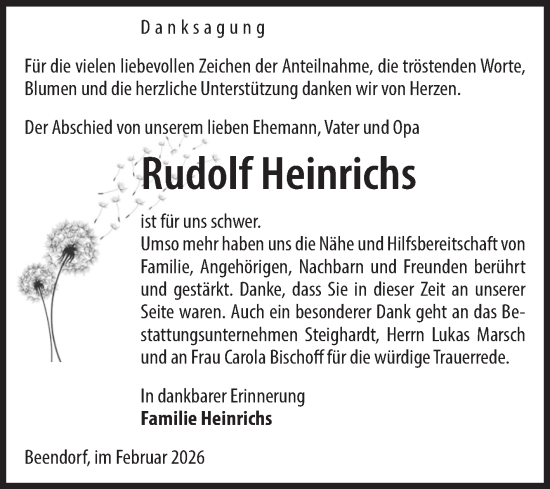 Traueranzeige von Rudolf Heinrichs von Volksstimme Haldensleben/Wolmirstedt