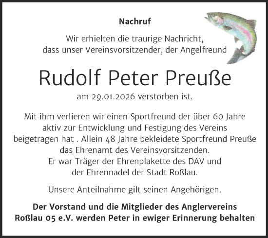 Traueranzeige von Rudolf Peter Preuße von Trauerkombi Dessau