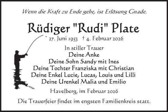 Traueranzeige von Rüdiger Plate von Volksstimme Altmark Ost