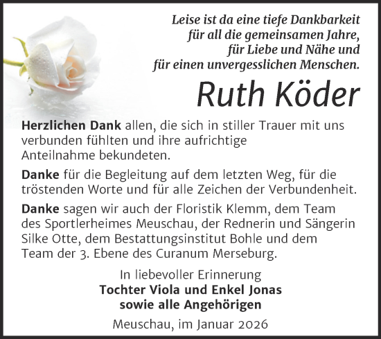 Traueranzeige von Ruth Köder von Trauerkombi Merseburg