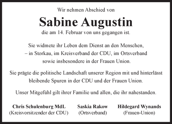 Traueranzeige von Sabine Augustin 