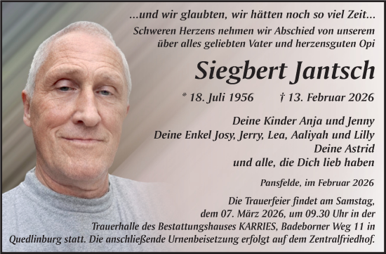 Traueranzeige von Siegbert Jantsch von Trauerkombi Quedlinburg