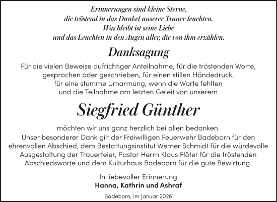 Traueranzeige von Siegfried Günther von Trauerkombi Quedlinburg