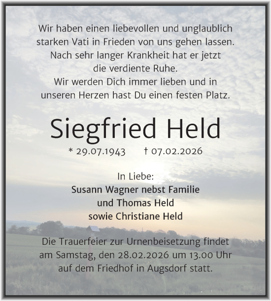 Traueranzeige von Siegfried Held von Trauerkombi Mansfelder Land