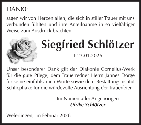 Traueranzeige von Siegfried Schlötzer von Volksstimme Haldensleben/Wolmirstedt