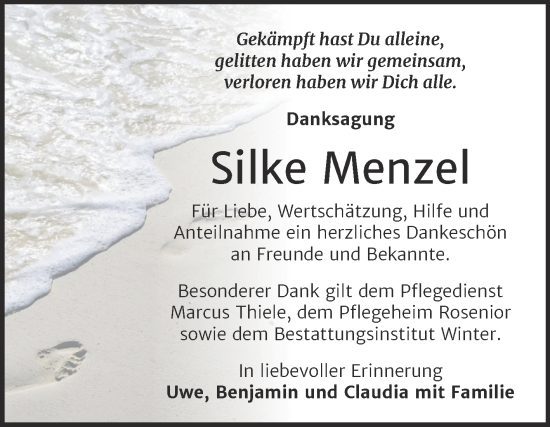 Traueranzeige von Silke Menzel von Trauerkombi Bitterfeld