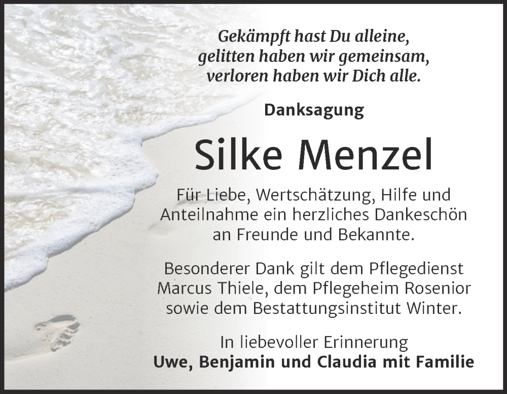  Traueranzeige für Silke Menzel vom 14.02.2026 aus Trauerkombi Bitterfeld