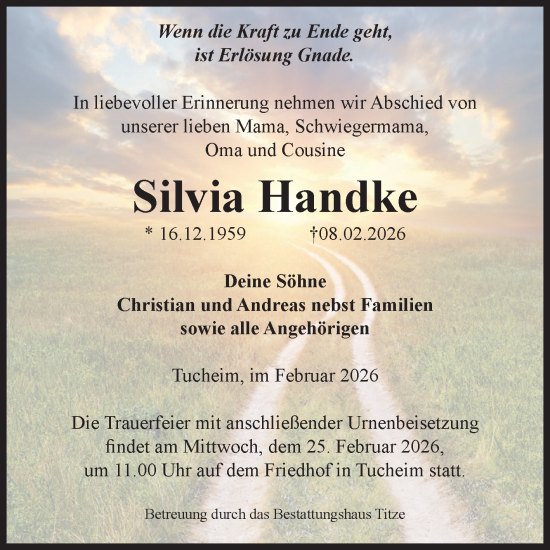 Traueranzeige von Silvia Handke von Volksstimme Burg/Genthin