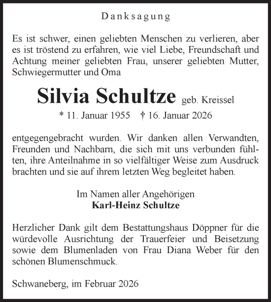 Traueranzeige von Silvia Schultze von Volksstimme Oschersleben/Wanzleben