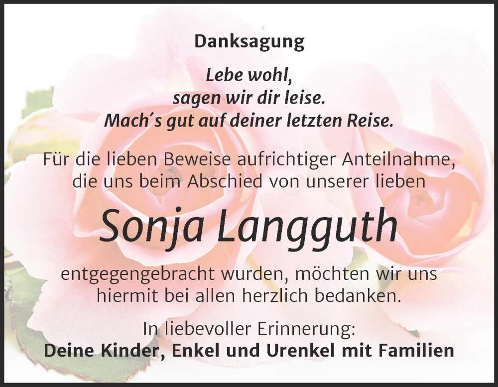  Traueranzeige für Sonja Langguth vom 14.02.2026 aus Trauerkombi Weißenfels