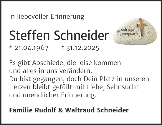 Traueranzeige von Steffen Schneider von Trauerkombi Wittenberg