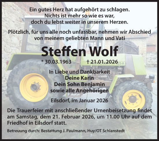 Traueranzeige von Steffen Wolf von Volksstimme Halberstadt