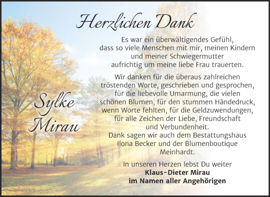 Traueranzeige von Sylke Mirau von Trauerkombi Sangerhausen