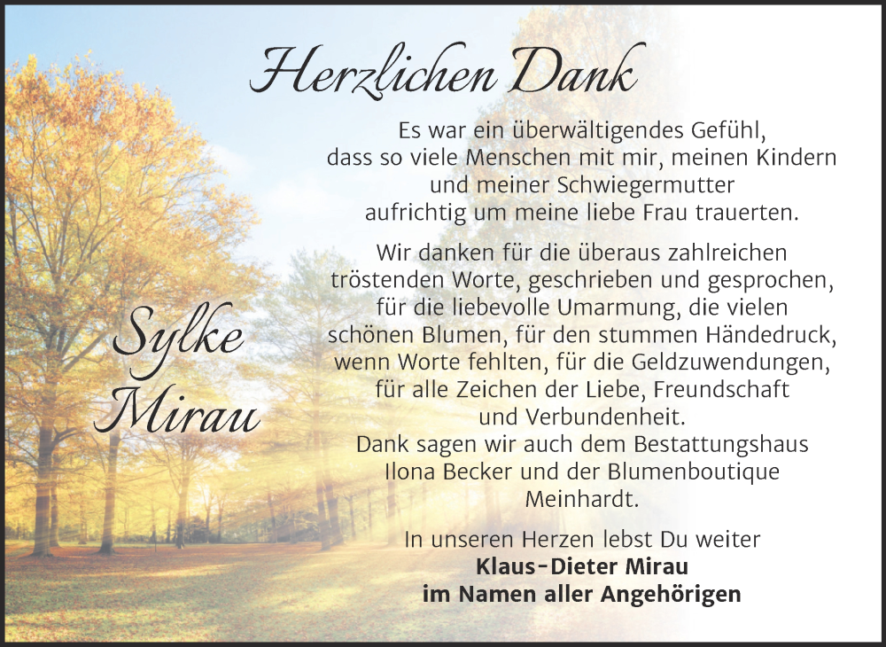  Traueranzeige für Sylke Mirau vom 14.02.2026 aus Trauerkombi Sangerhausen