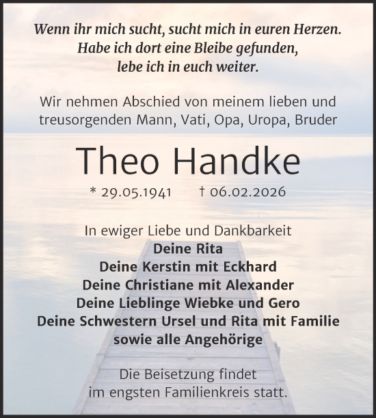 Traueranzeige von Theo Handke von Trauerkombi Wittenberg