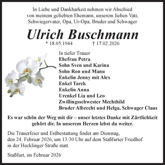 Traueranzeige von Ulrich Buschmann 
