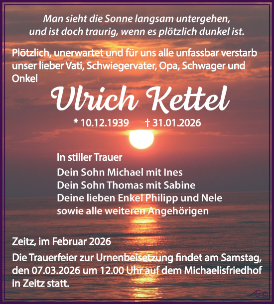 Traueranzeige von Ulrich Kefel von Trauerkombi Zeitz
