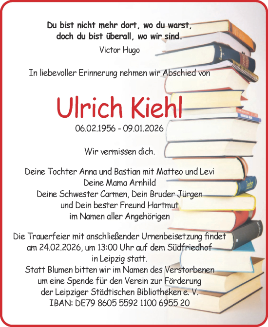 Traueranzeige von Ulrich Kiehl von Trauerkombi Merseburg
