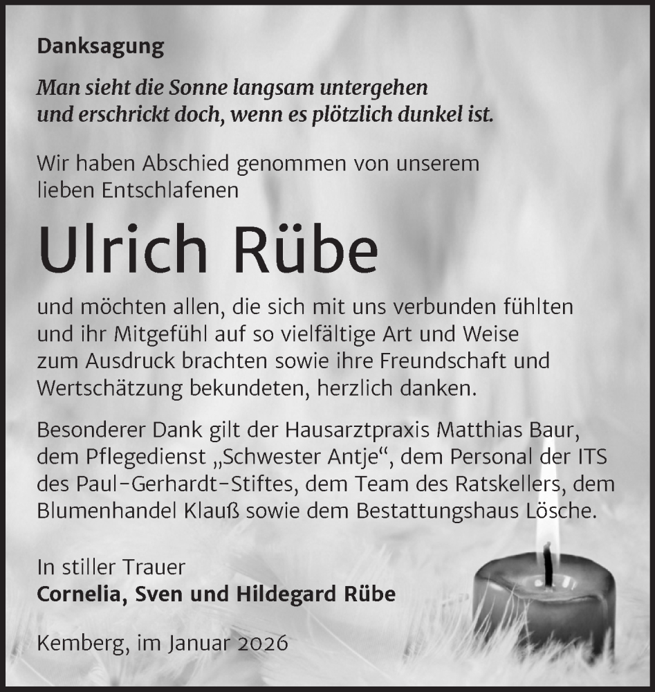  Traueranzeige für Ulrich Rübe vom 07.02.2026 aus Trauerkombi Wittenberg