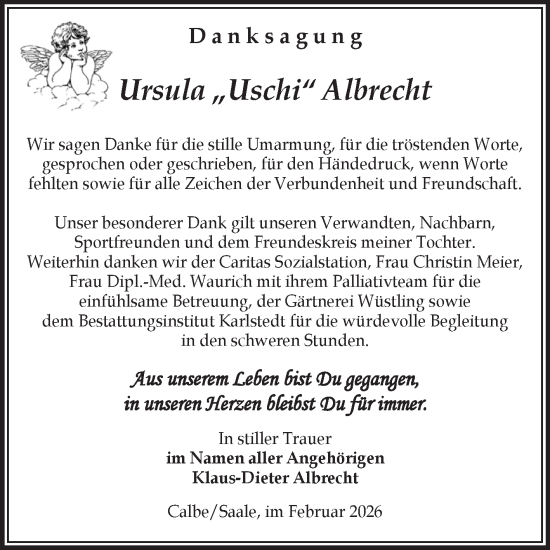Traueranzeige von Ursula Albrecht von Volksstimme Schönebeck