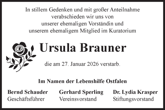Traueranzeige von Ursula Brauner von Volksstimme Oschersleben/Wanzleben