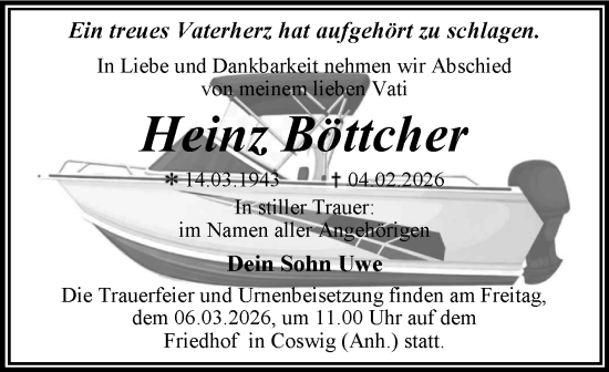 Traueranzeige von Vati Bjöjtcher von Trauerkombi Wittenberg